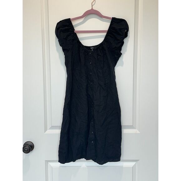 Madewell Margie Mini Dress Button Front Black Linen Blend Size 8 - Picture 1 of 7
